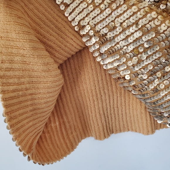 VINTAGE OSCAR DE LA RENTA Sz L Gold Sequin Short Sleeve Sweater Top Zip GLITZY - Picture 6 of 16